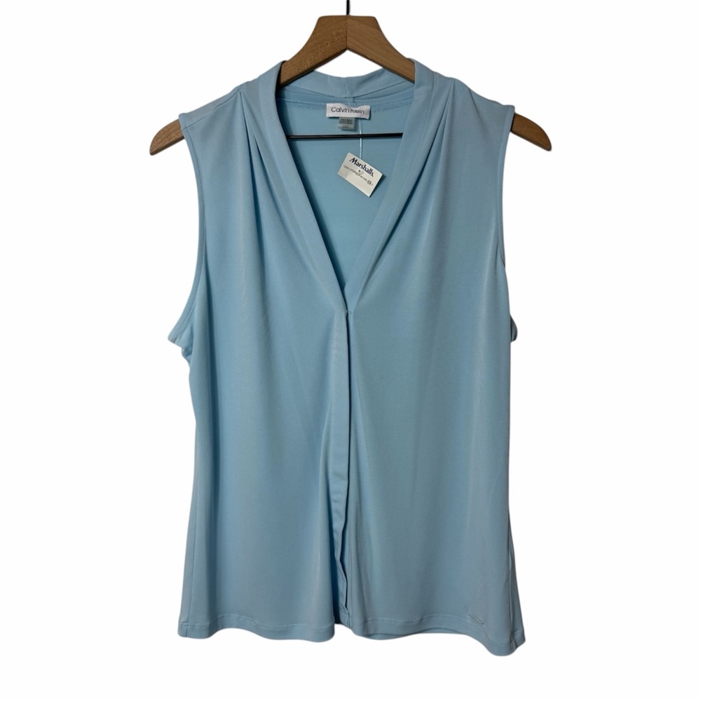 CALVIN KLEIN LIGHT BLUE SLEEVELESS LARGE BLOUSE WOMEN'S NWT